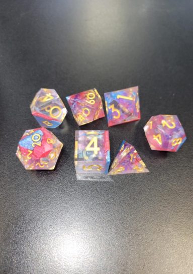 Sharp Edged Pink/Blue Prismatic RPG Dice Set