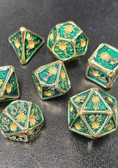 Metal Gold & Green RPG Dice Set