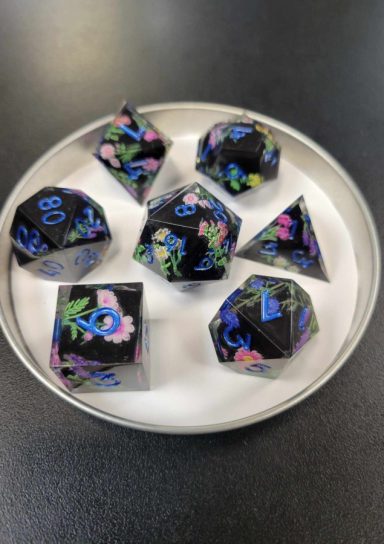Sharp Edged Handmade Flower RPG Dice Set