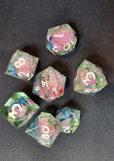 Liquid Infused Butterfly Glitter RPG Dice Set